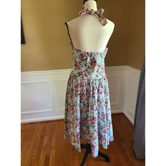 LARGE Maggie Tang 50s Swing Vintage Rockabilly Retro Floral Halter Dress - Picture 3 of 6